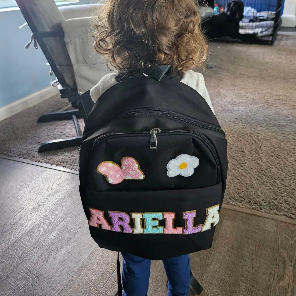 Personalized Chenille Letters Patch Kids School Backpack