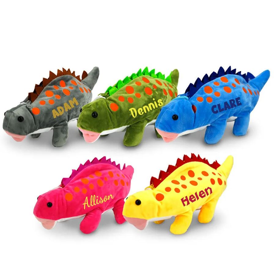 Personalized Zippered Dinosaur Plush Pencil Pouch