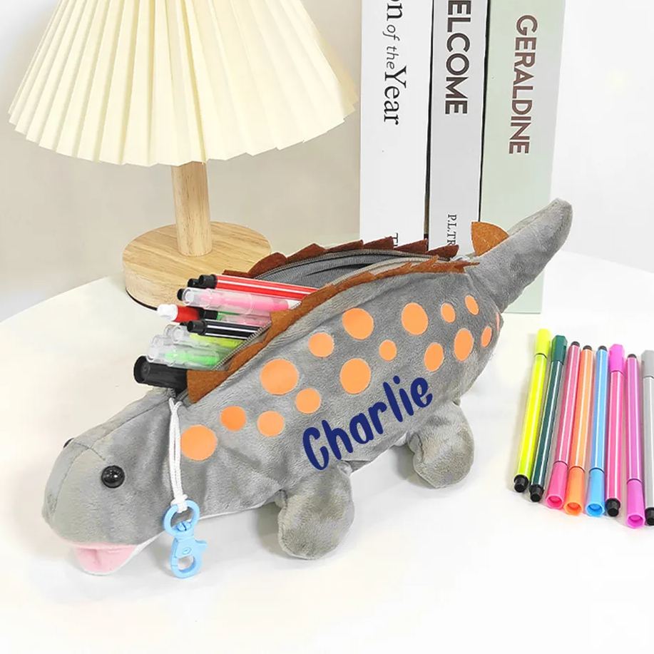 Personalized Zippered Dinosaur Plush Pencil Pouch