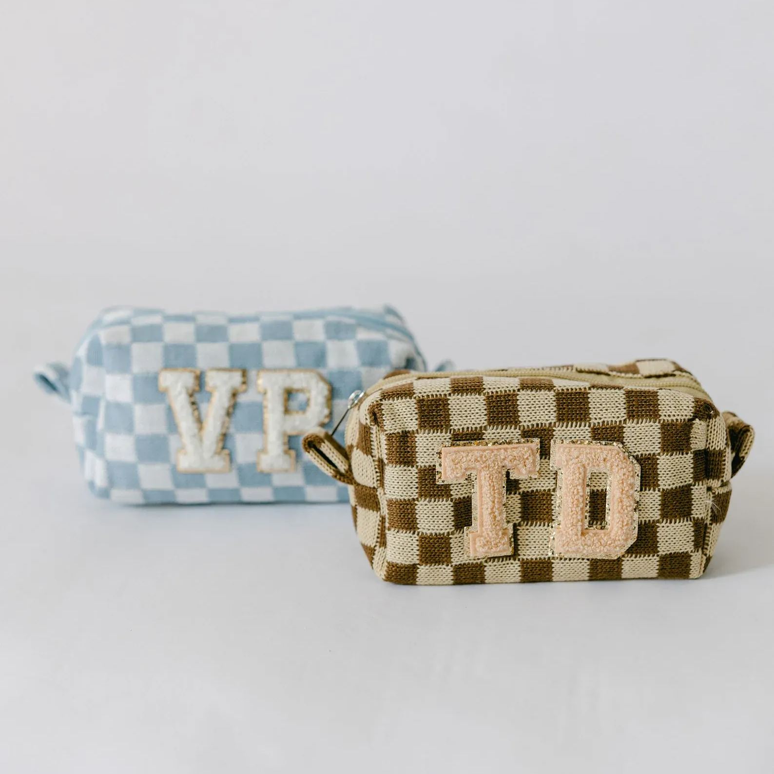 Personalized Checkered Chenille Patch Checkered Makeup Bag