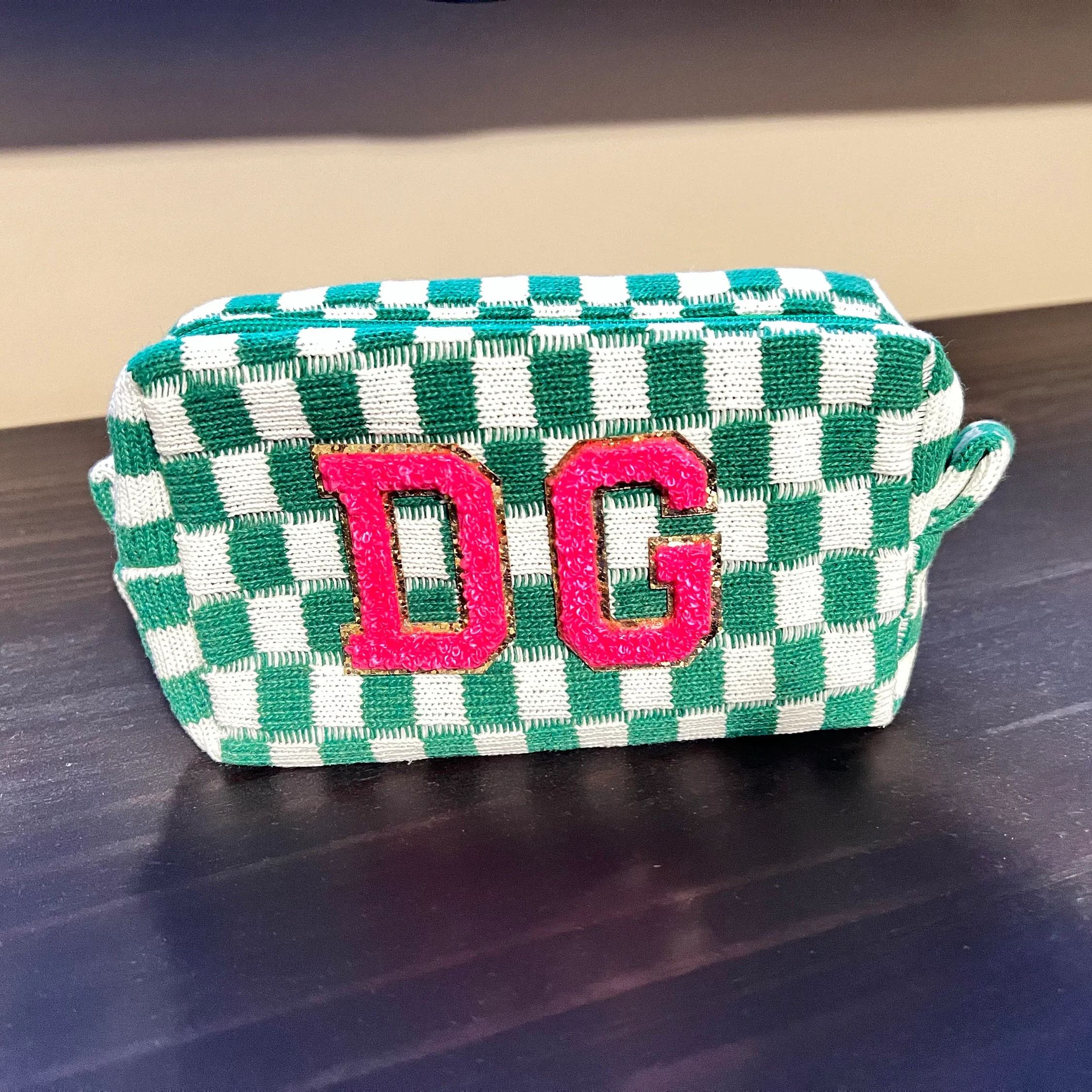 Personalized Checkered Chenille Patch Checkered Makeup Bag