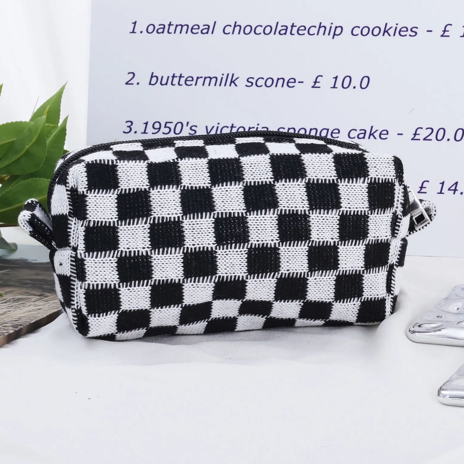 Personalized Checkered Chenille Patch Checkered Makeup Bag