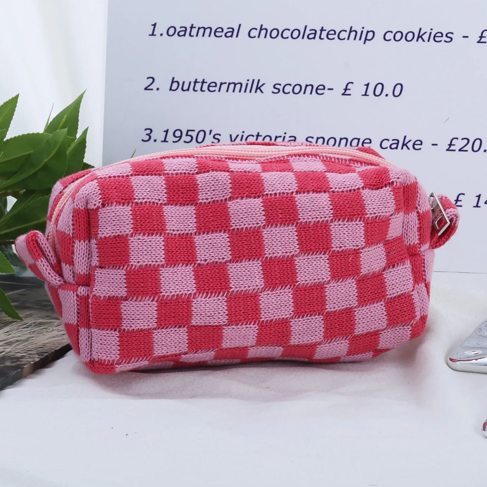 Personalized Checkered Chenille Patch Checkered Makeup Bag