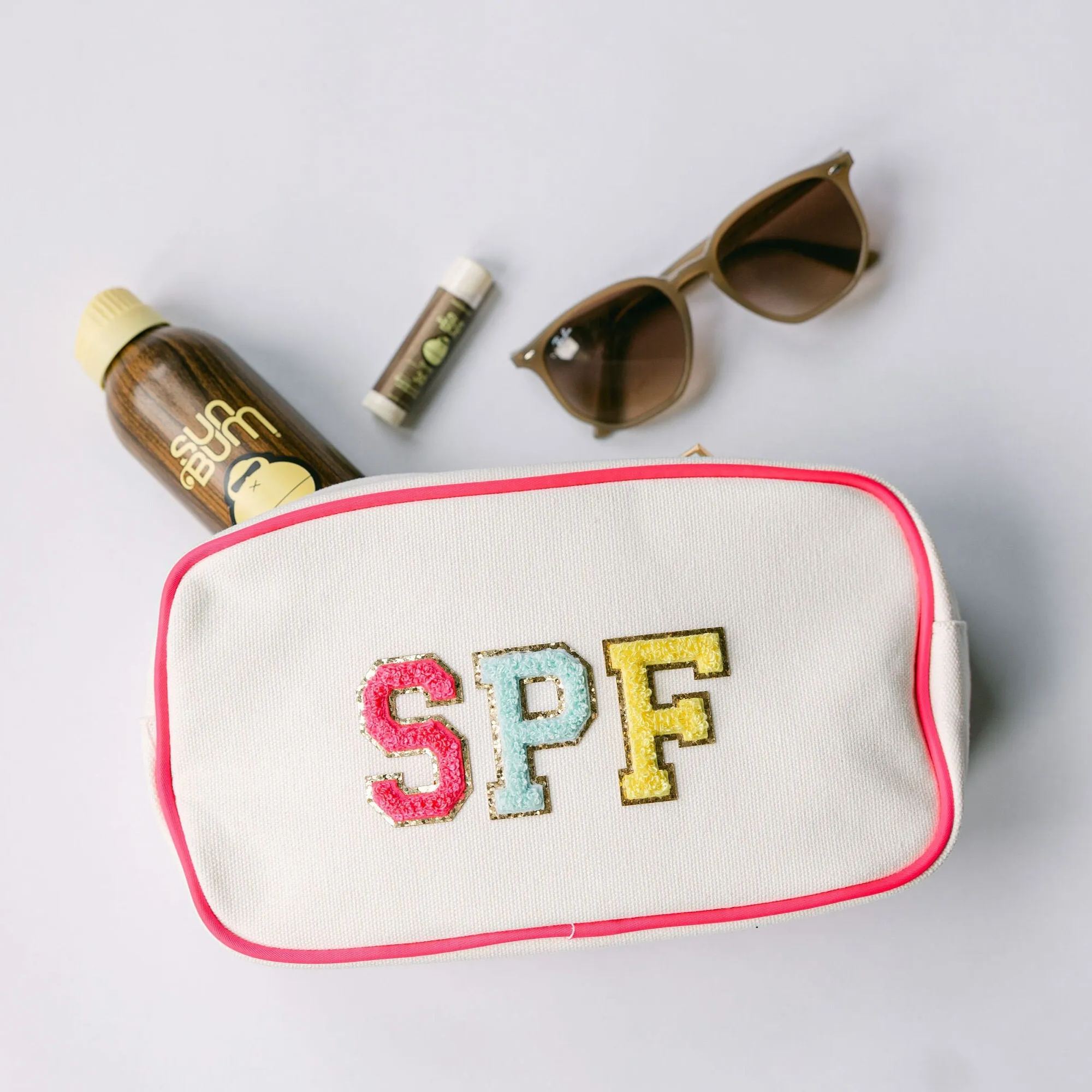 Personalized Chenille Letter Patch Canvas Cosmetic Bag