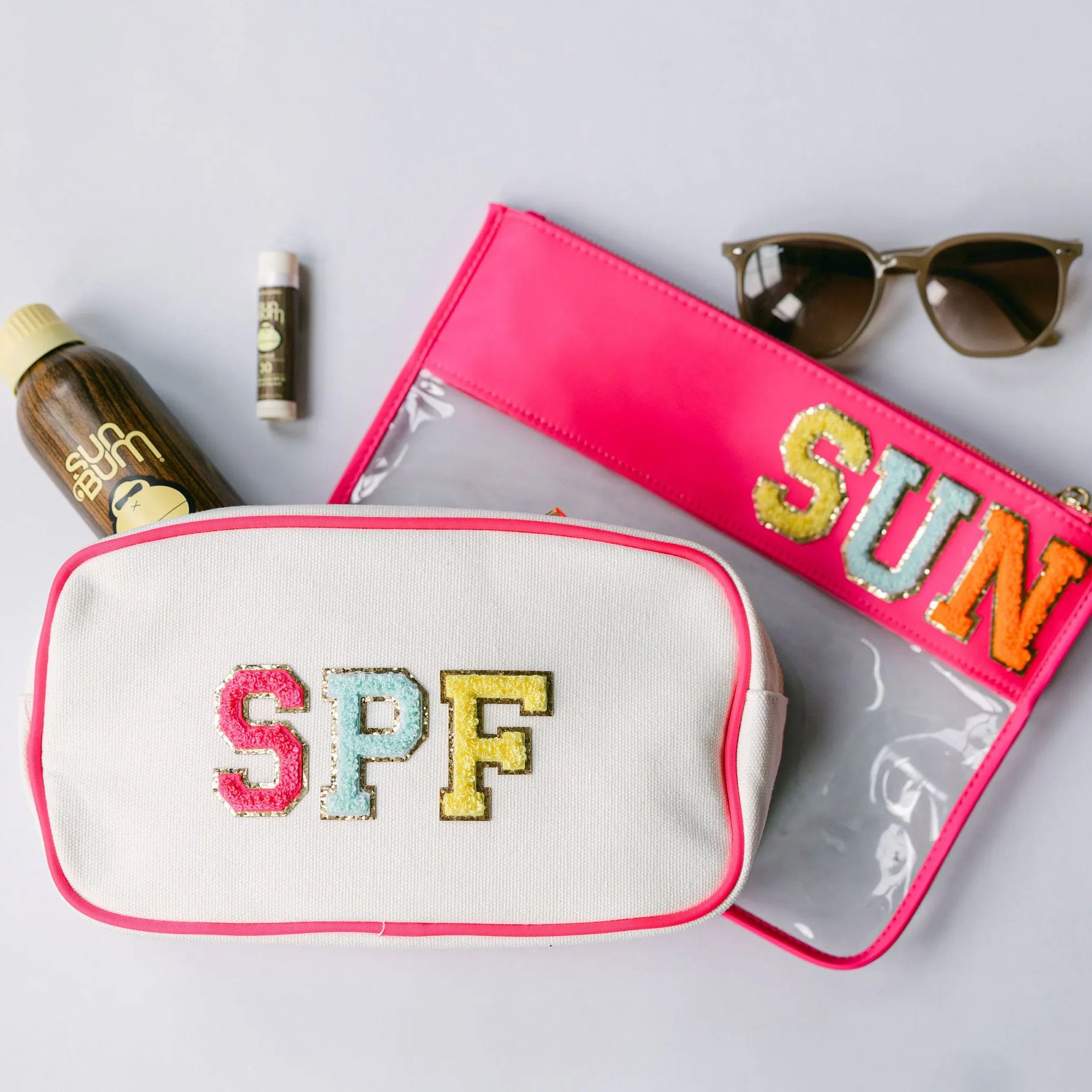 Personalized Chenille Letter Patch Canvas Cosmetic Bag