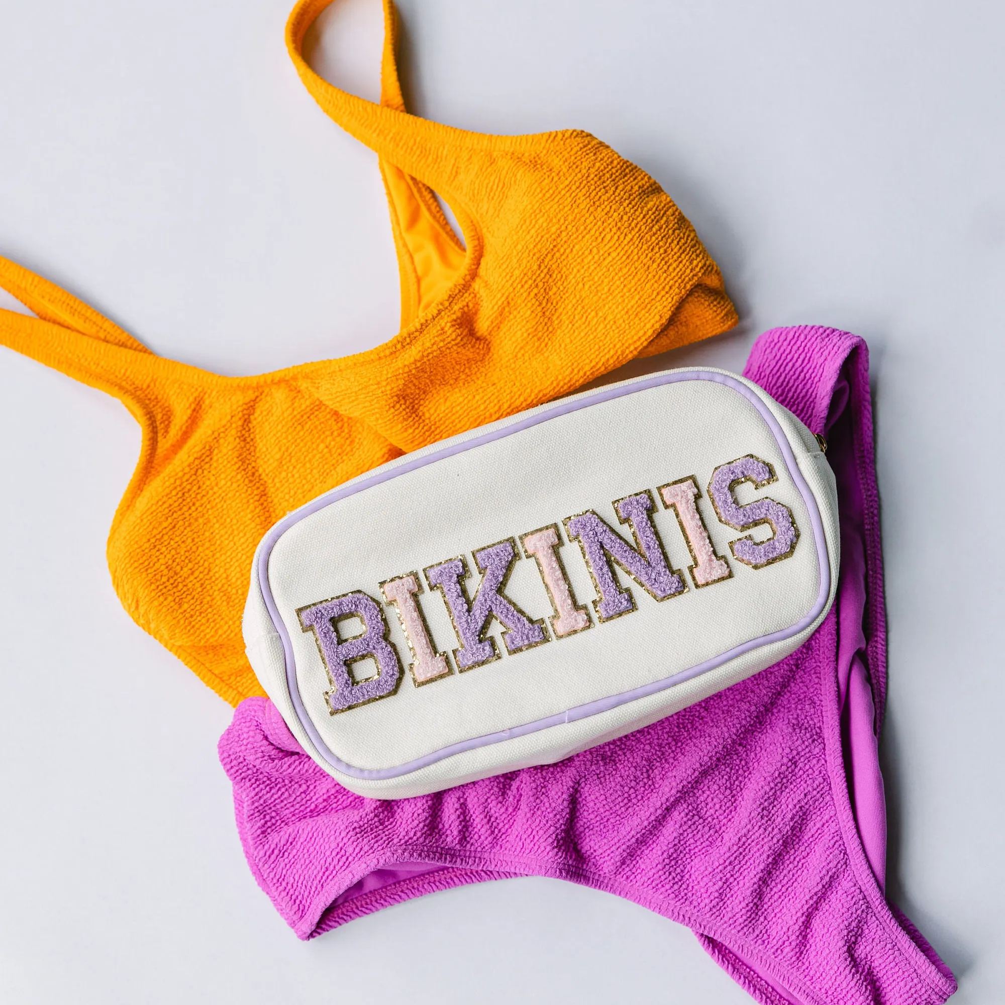 Personalized Chenille Letter Patch Canvas Cosmetic Bag