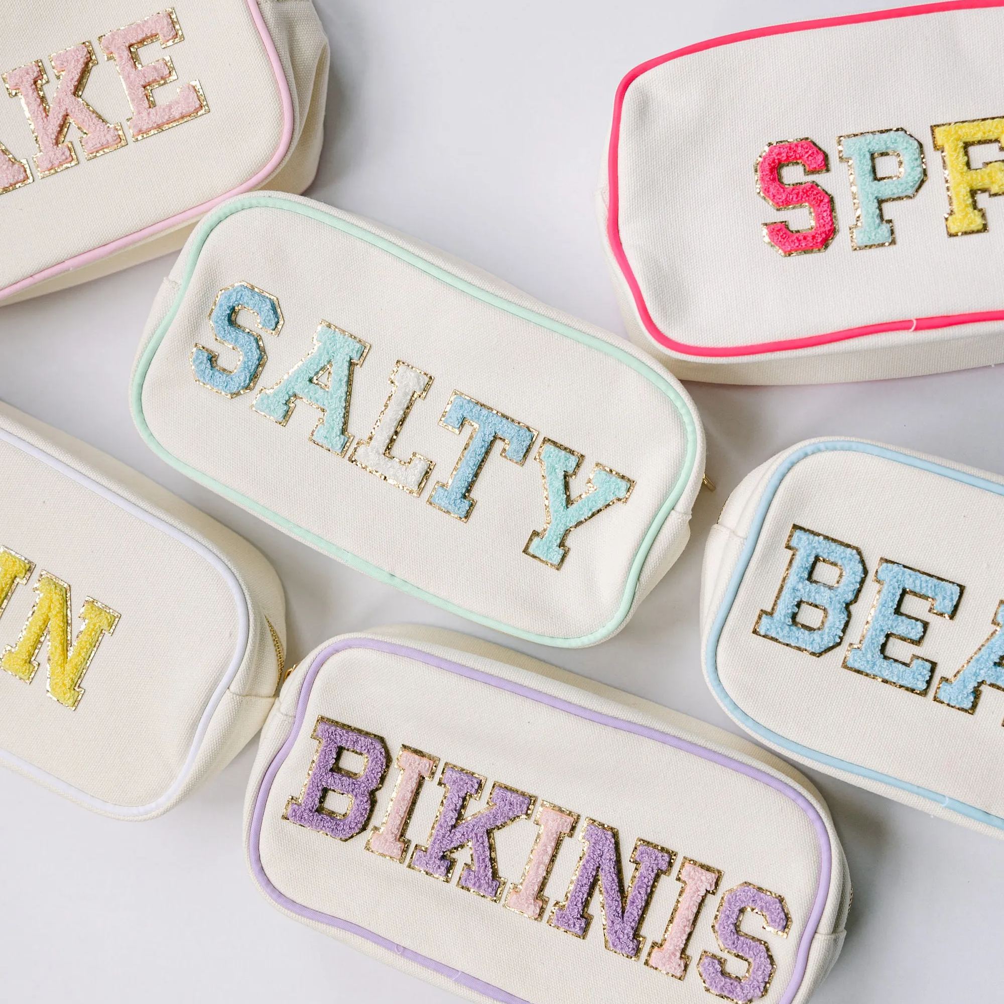 Personalized Chenille Letter Patch Canvas Cosmetic Bag