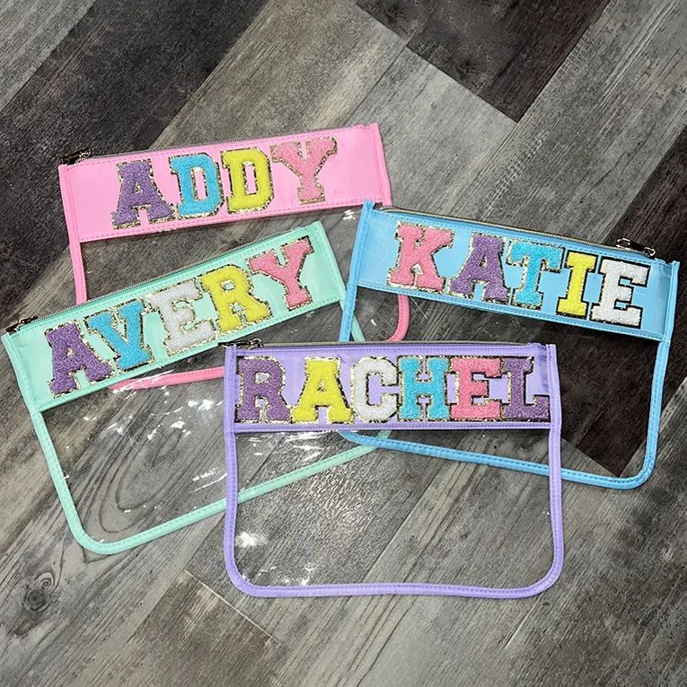 Personalized Chenille Patch Clear Pouch Cosmetic Bag