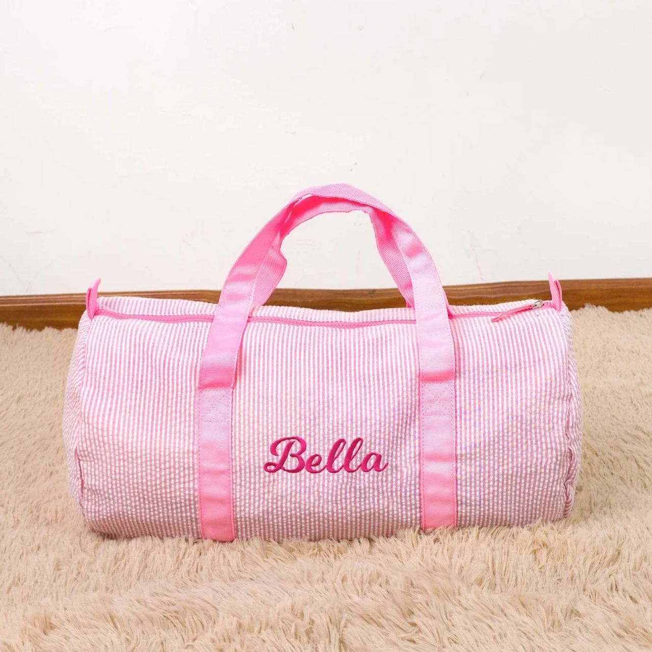 Personalized kids Seersucker Duffle Bag Set