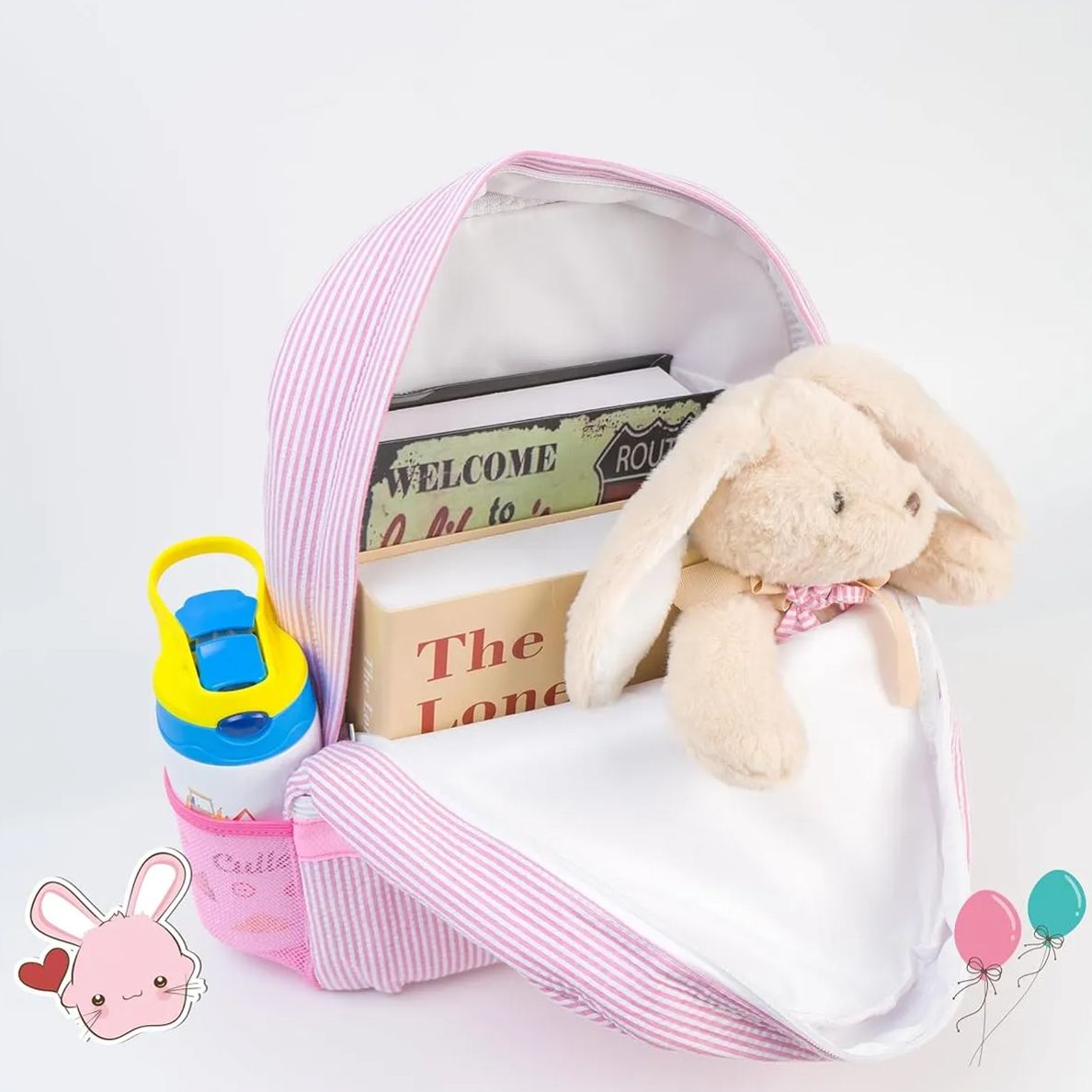 Personalized Chenille Patch Kids Seersucker Backpack & Lunch Bag