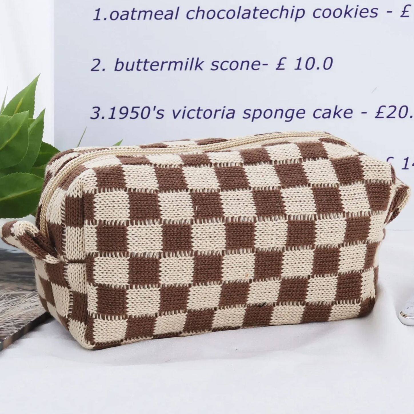 Personalized Checkered Pearl Patch Checkered Makeup Bag