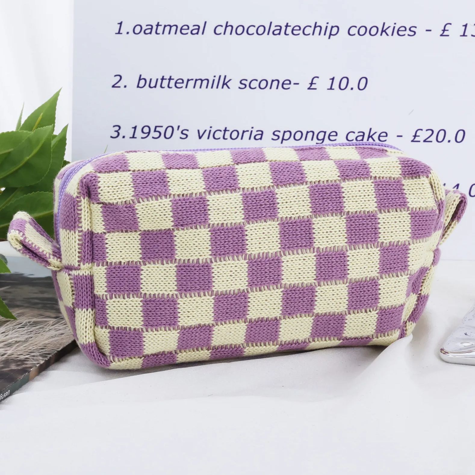Personalized Checkered Pearl Patch Checkered Makeup Bag