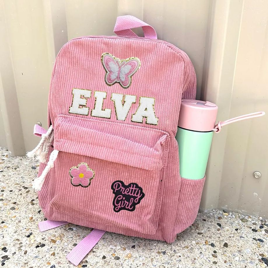 Personalized Name Chenille Patch Corduroy School Backpack