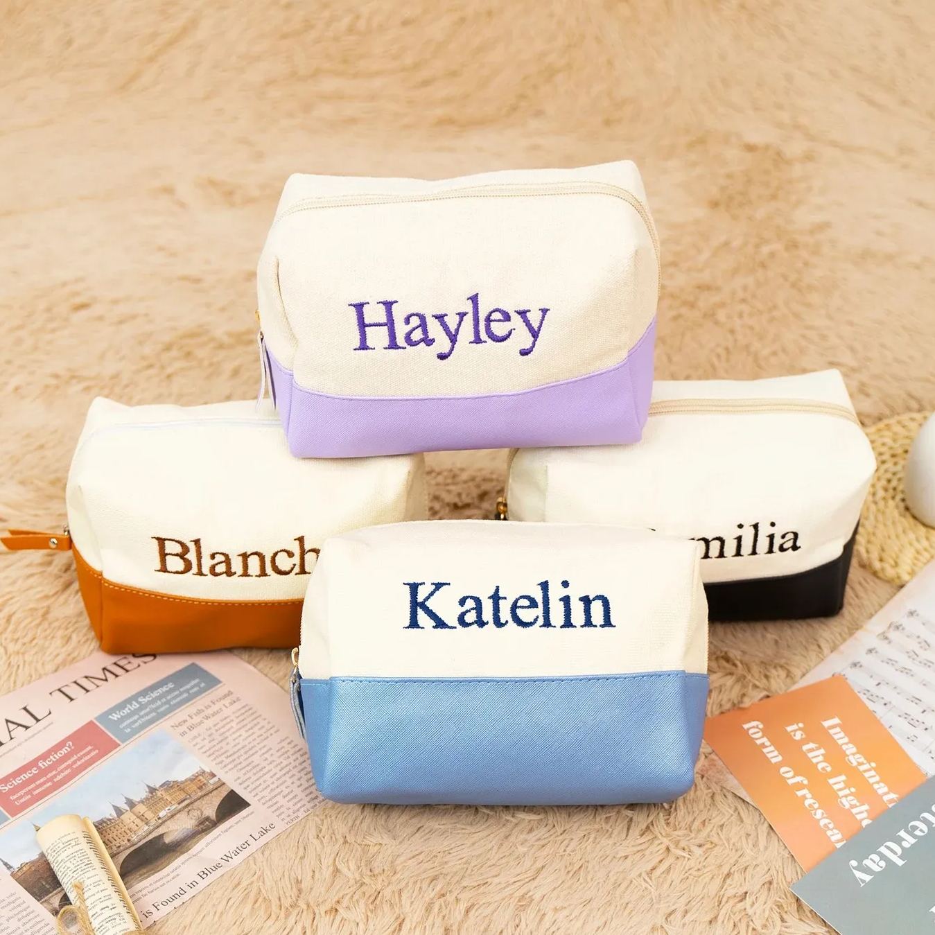 Personalized Embroidery Canvas Portable Makeup Bag