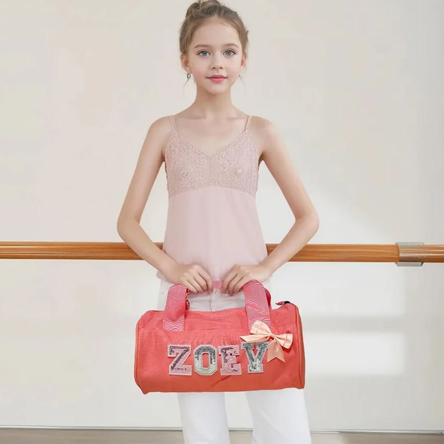 Personalized Glitter Letter Patch Water Proof Duffle Dance Bag with Bo