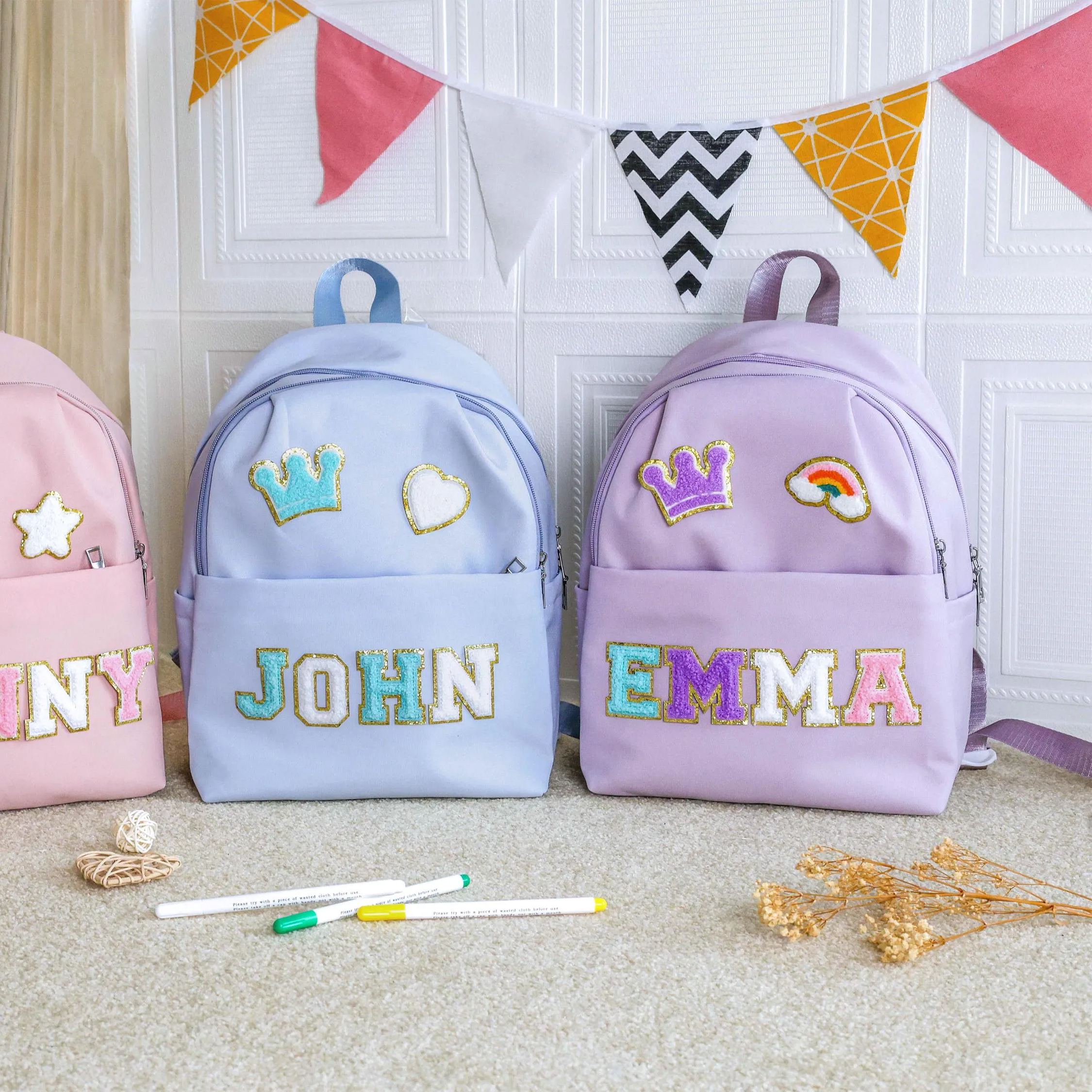 Personalized Chenille Letters Patch Kids School Backpack