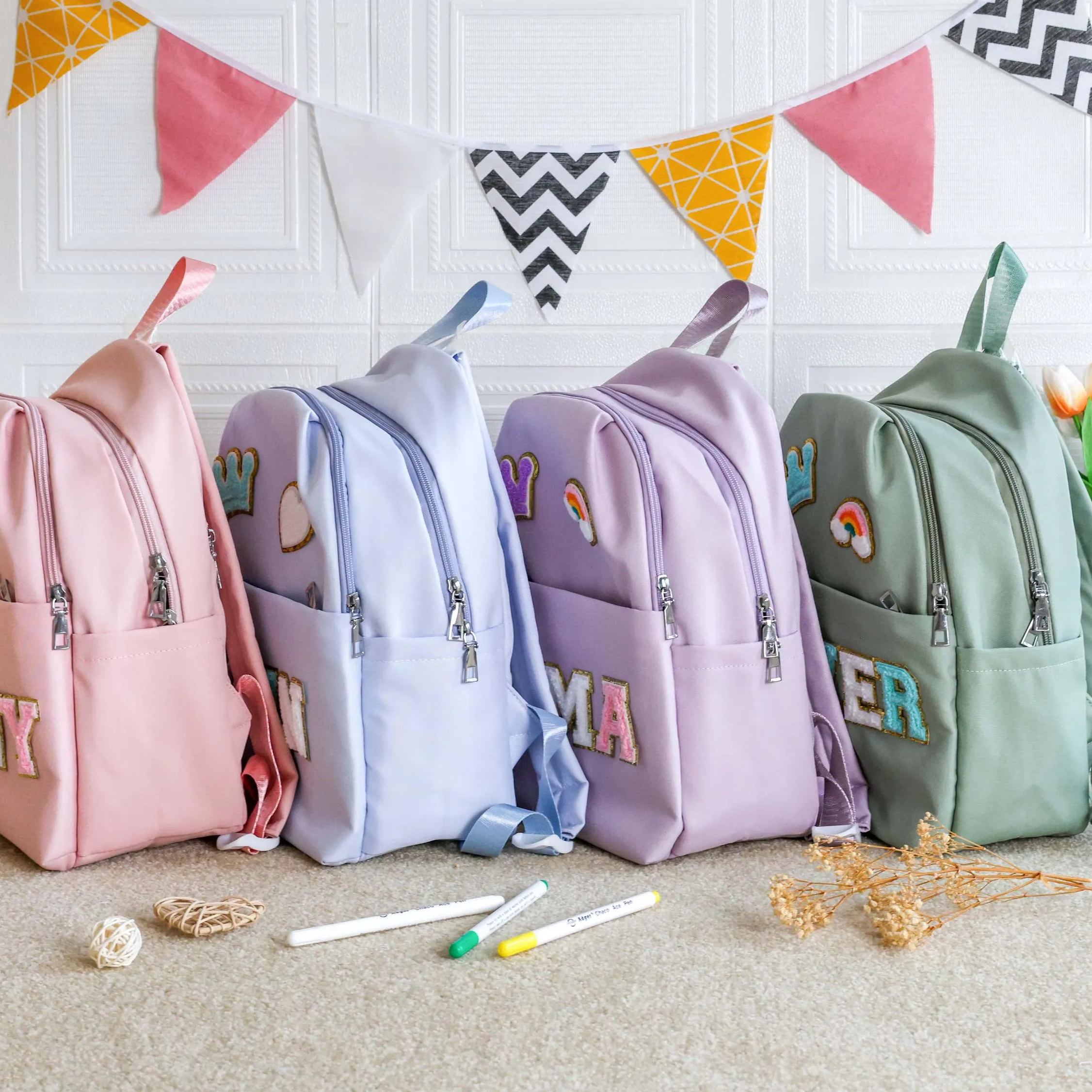 Personalized Chenille Letters Patch Kids School Backpack