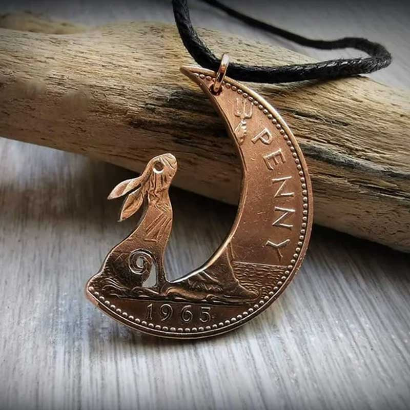 FREE TODAY:Hare In The Moon Pendant Necklace Retro Hare Jewellery