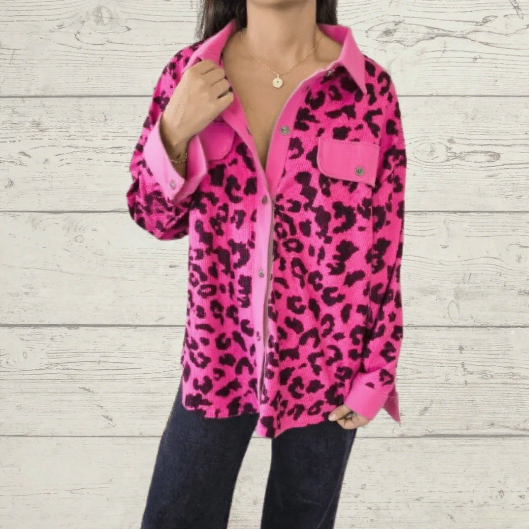 loose leopard-print corduroy jacket