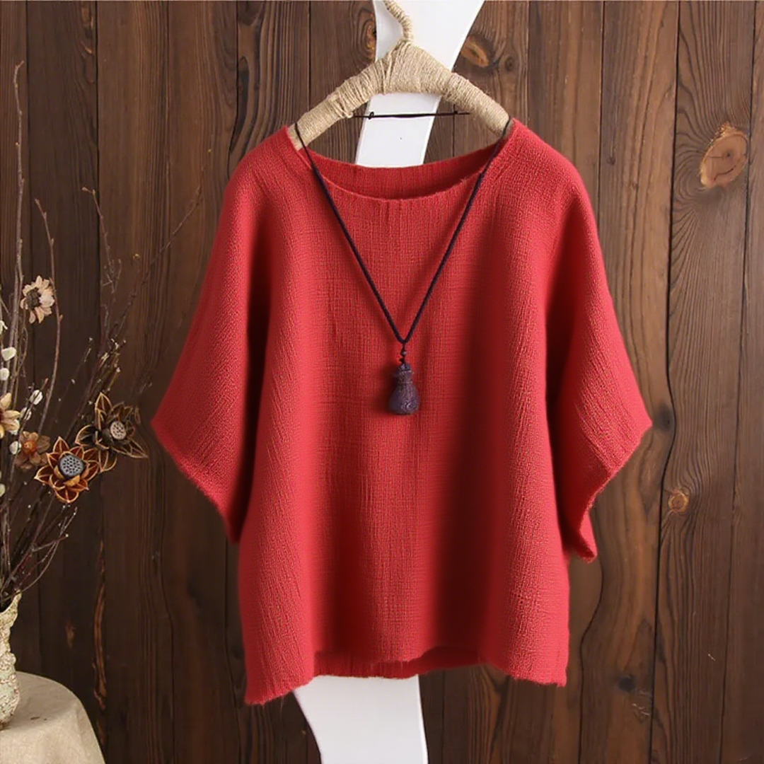 Casual Cotton Linen Stacked Sleeves Plus Size Shirt