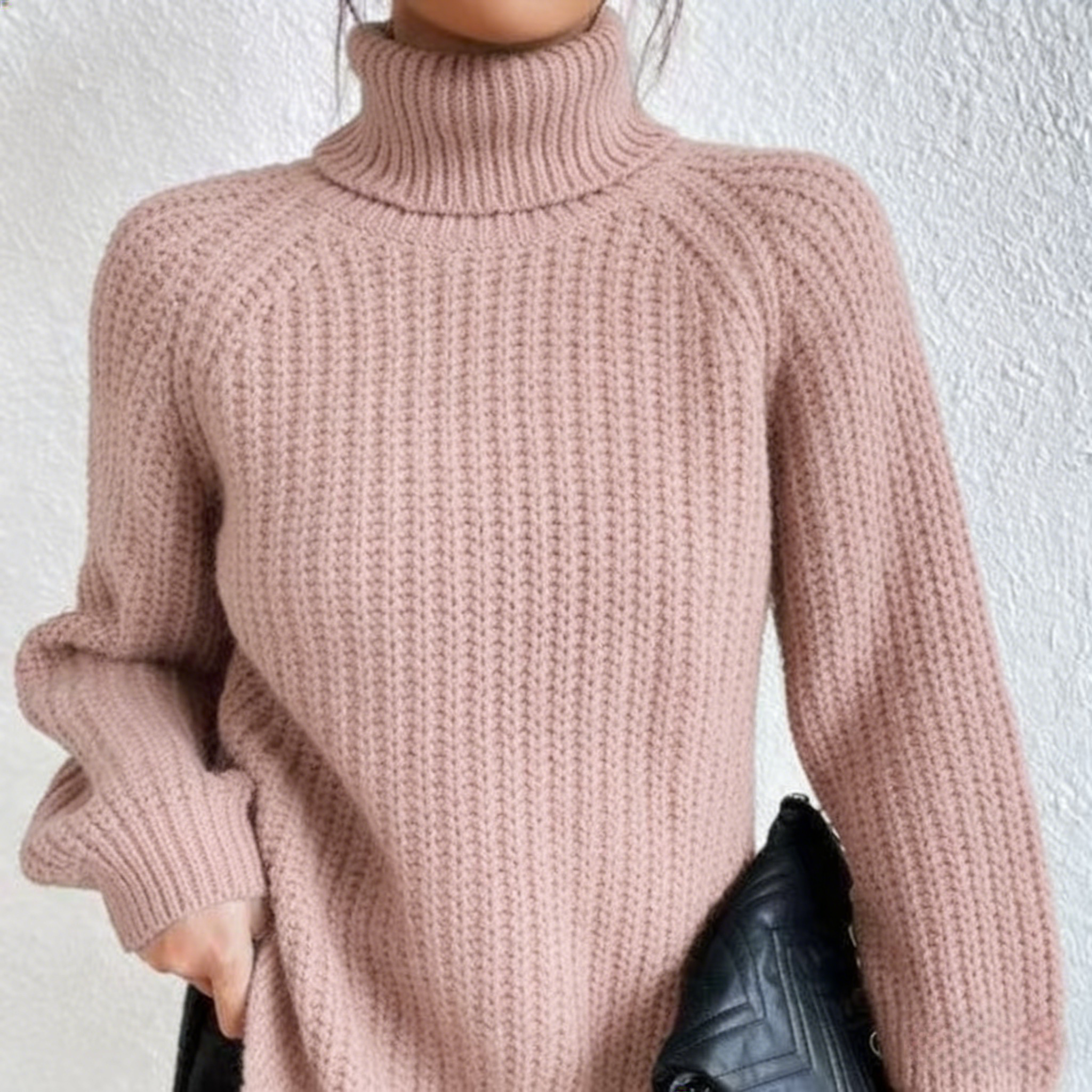 Raglan Sleeve Side-Slit Turtleneck Sweater