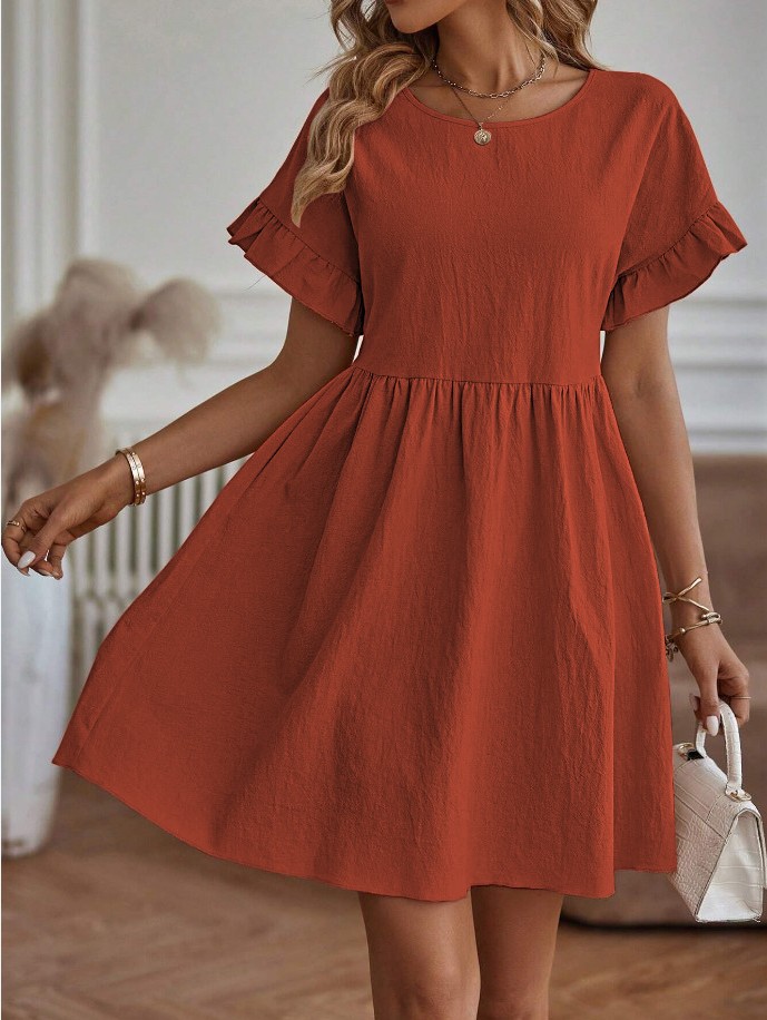 2024 Spring and Summer Ladies Elegant Round Neck Loose Cotton and Linen Dress