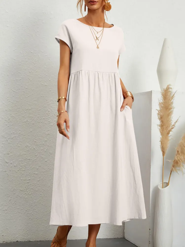 JOAN 100% LINEN CAP SLEEVE WASHED MAXI DRESS