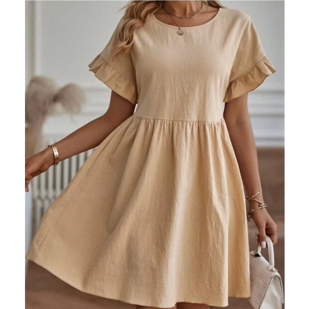 2024 Spring and Summer Ladies Elegant Round Neck Loose Cotton and Linen Dress