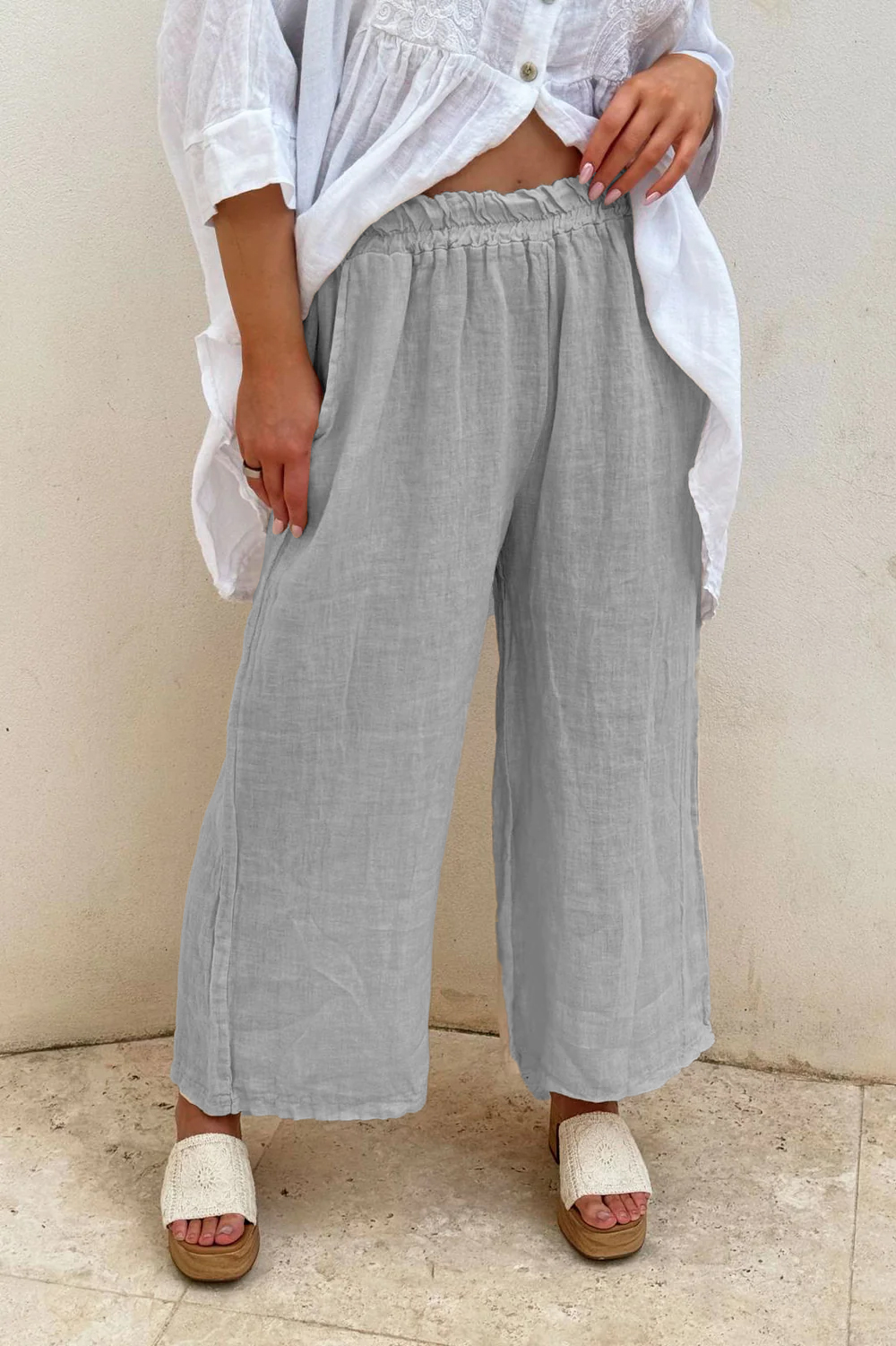 Women's Cotton and linen wide leg pants