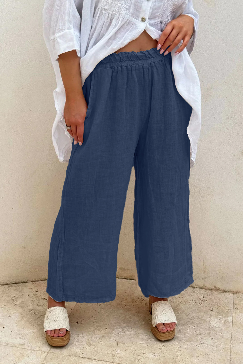 Women's Cotton and linen wide leg pants