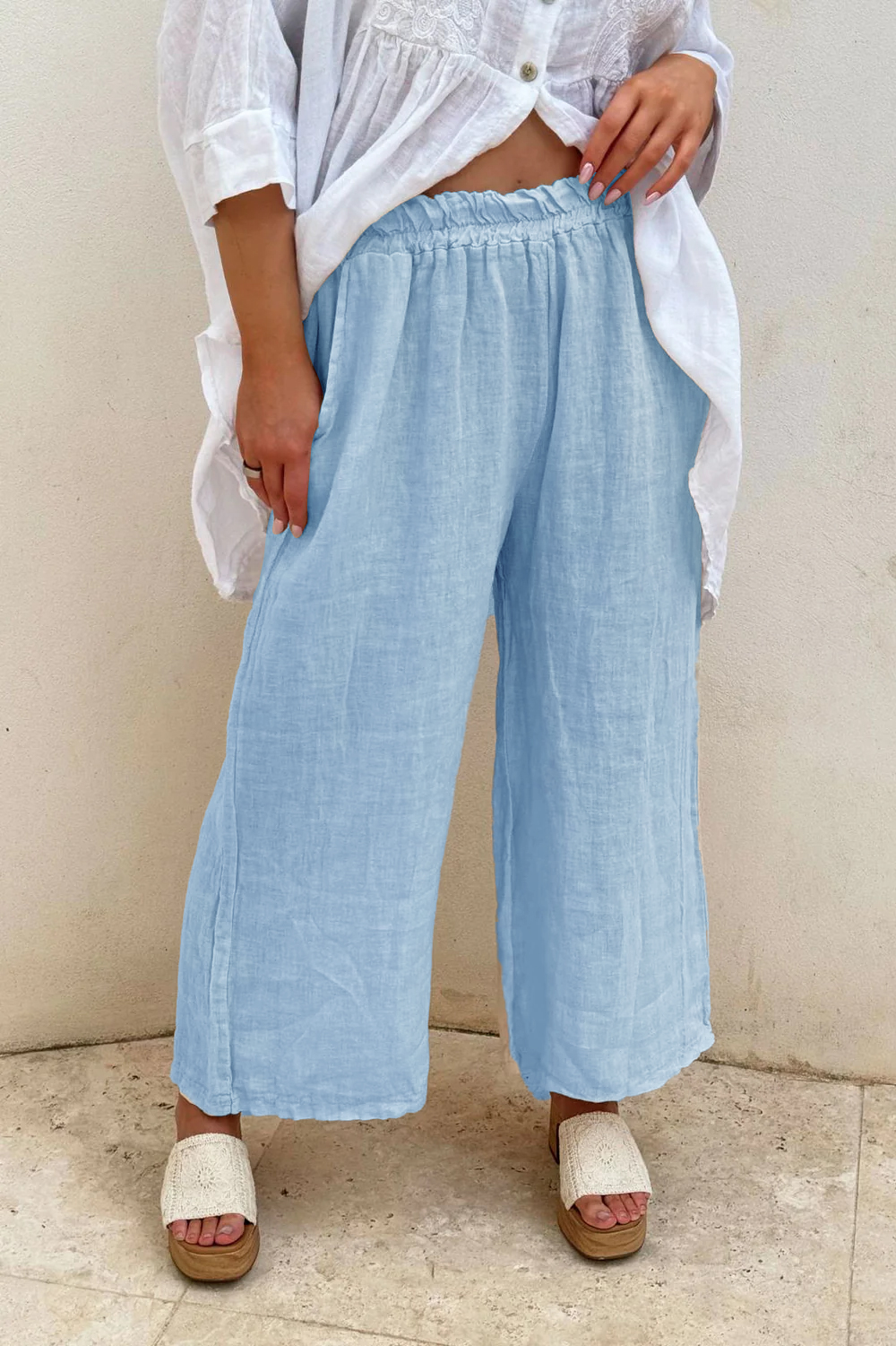 Women's Cotton and linen wide leg pants