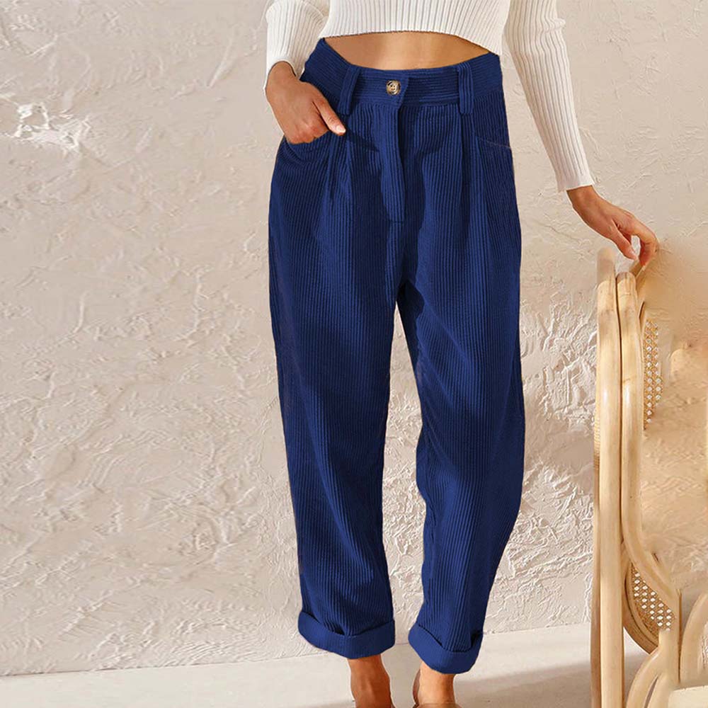 Grattlamm™ Ny stil kvinnors hög midja enfärgad manchester byxor med raka ben