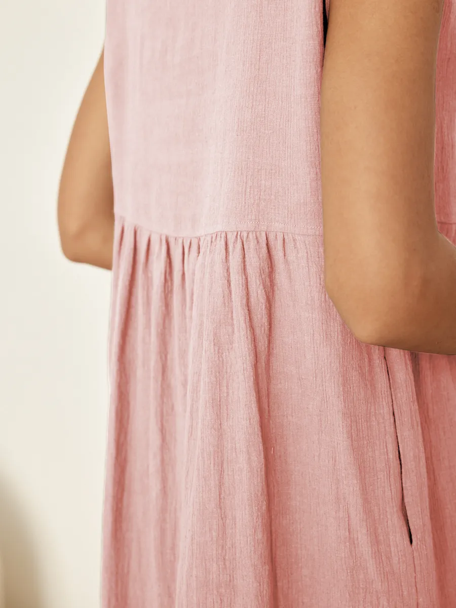 JOAN 100% LINEN CAP SLEEVE WASHED MAXI DRESS