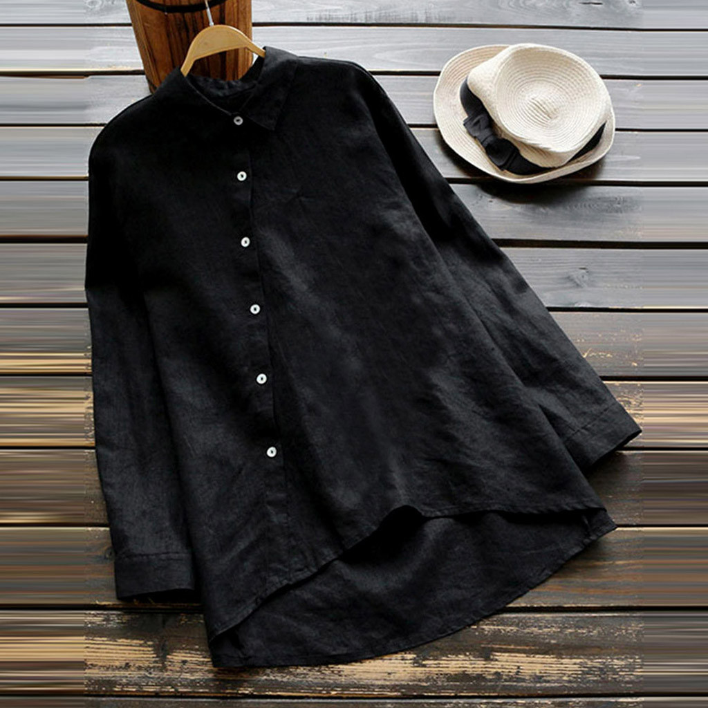 Cotton Linen Side Button Down Long Sleeve Shirt