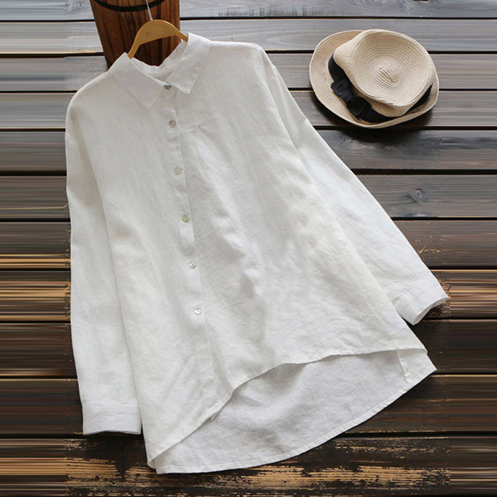 Cotton Linen Side Button Down Long Sleeve Shirt