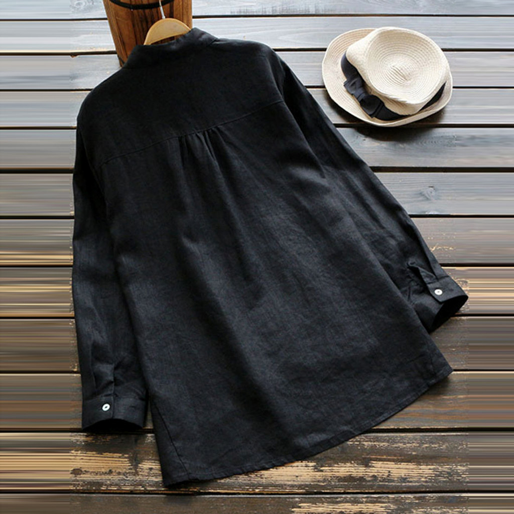 Cotton Linen Side Button Down Long Sleeve Shirt