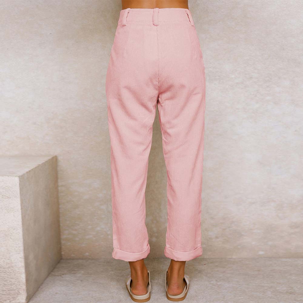 Grattlamm™ Ny stil kvinnors hög midja enfärgad manchester byxor med raka ben