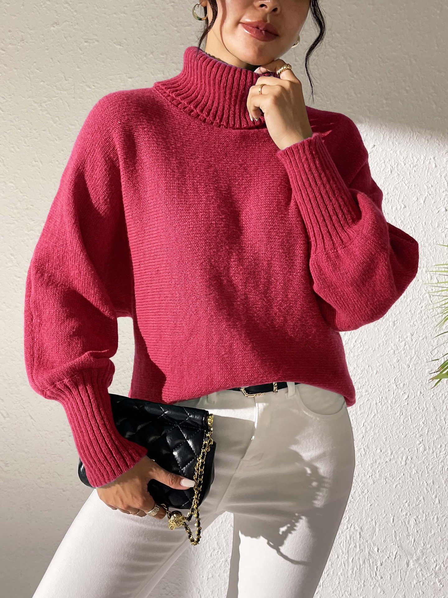 Bat Sleeve Turtleneck Lapel Cashmere Sweater