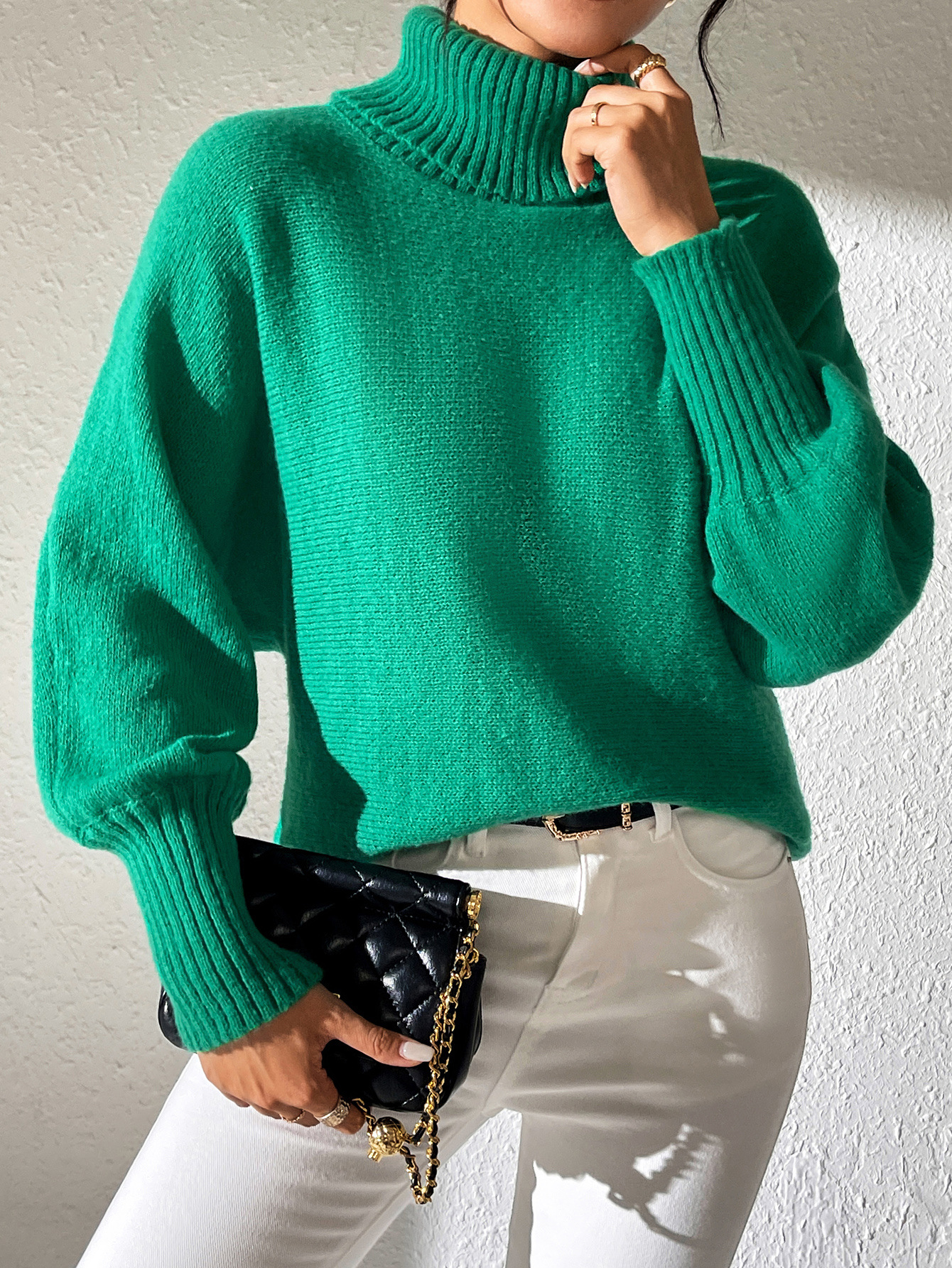 Bat Sleeve Turtleneck Lapel Cashmere Sweater