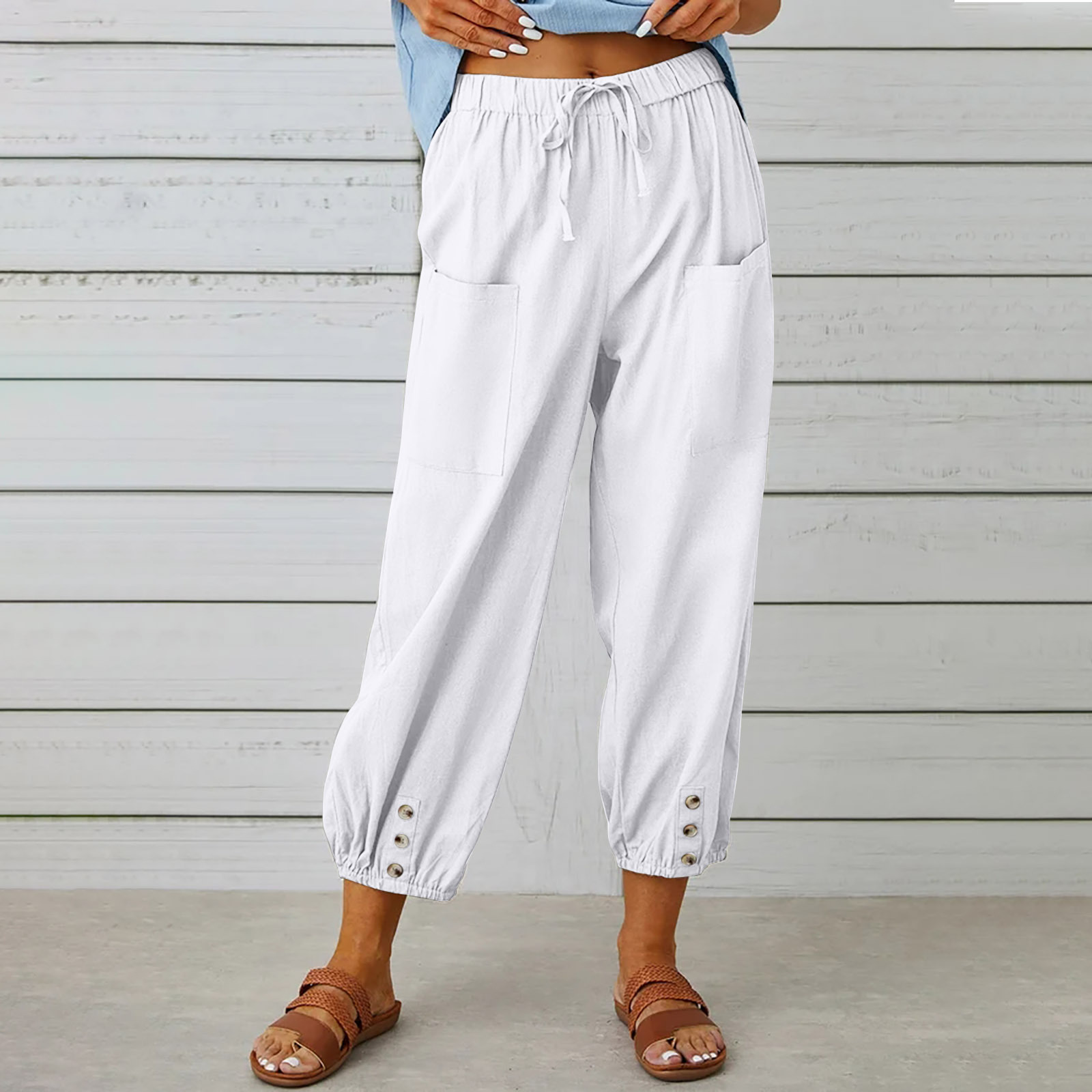 Linen Blend Capri Wide Leg Pants
