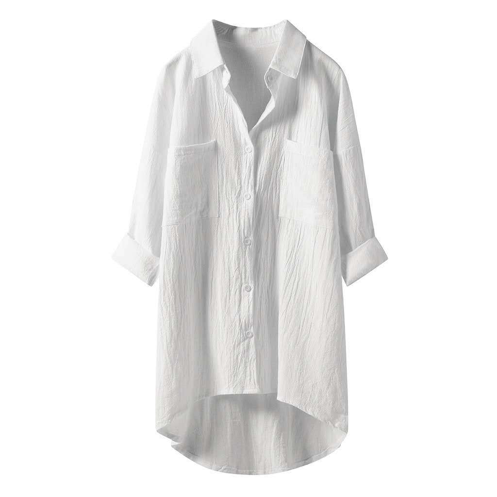 Cotton Linen Button Down Loose Fit Tunic Shirt