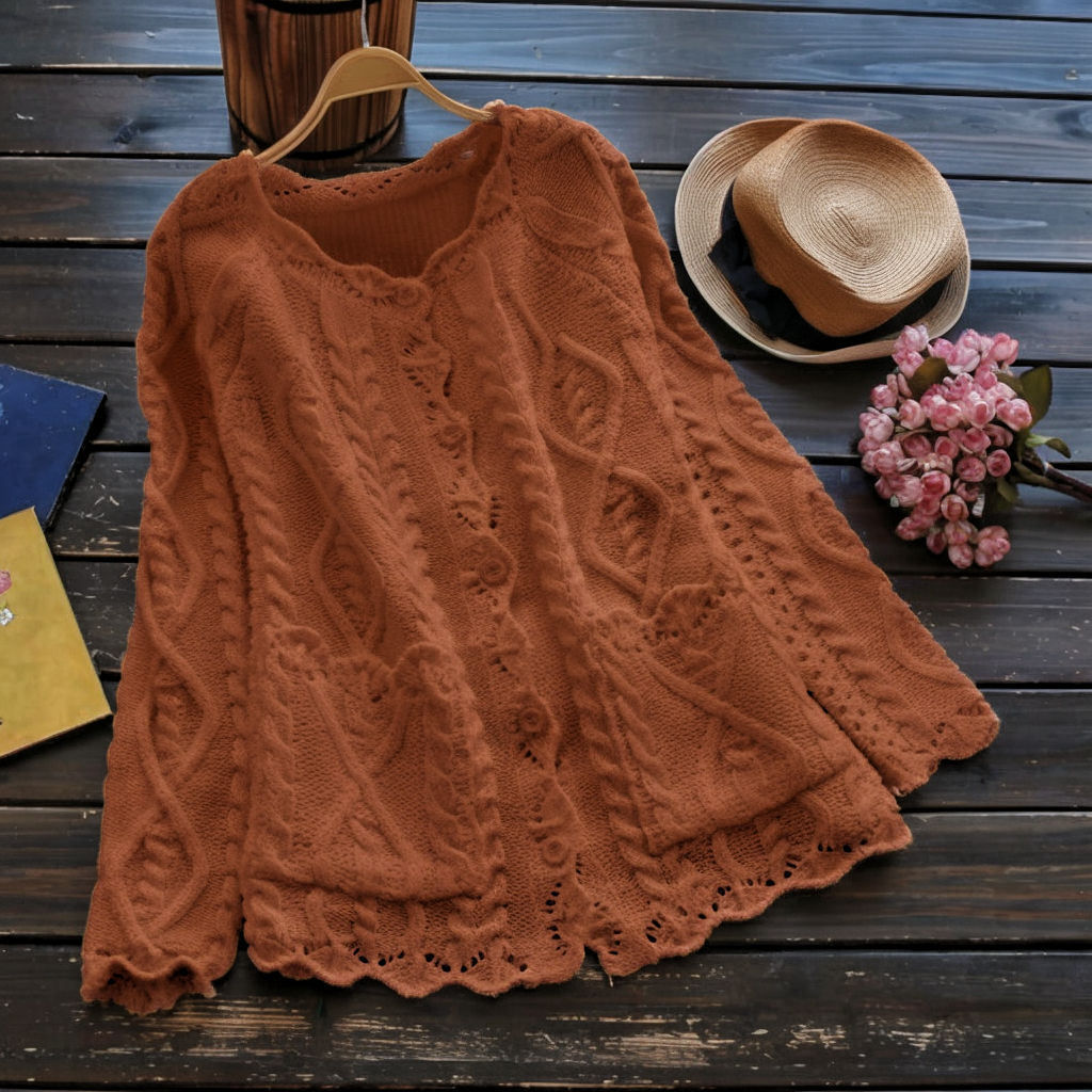 Vintage Jacquard Weave Pocket Button Comfy Sweater