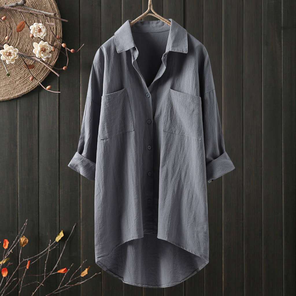 Cotton Linen Button Down Loose Fit Tunic Shirt