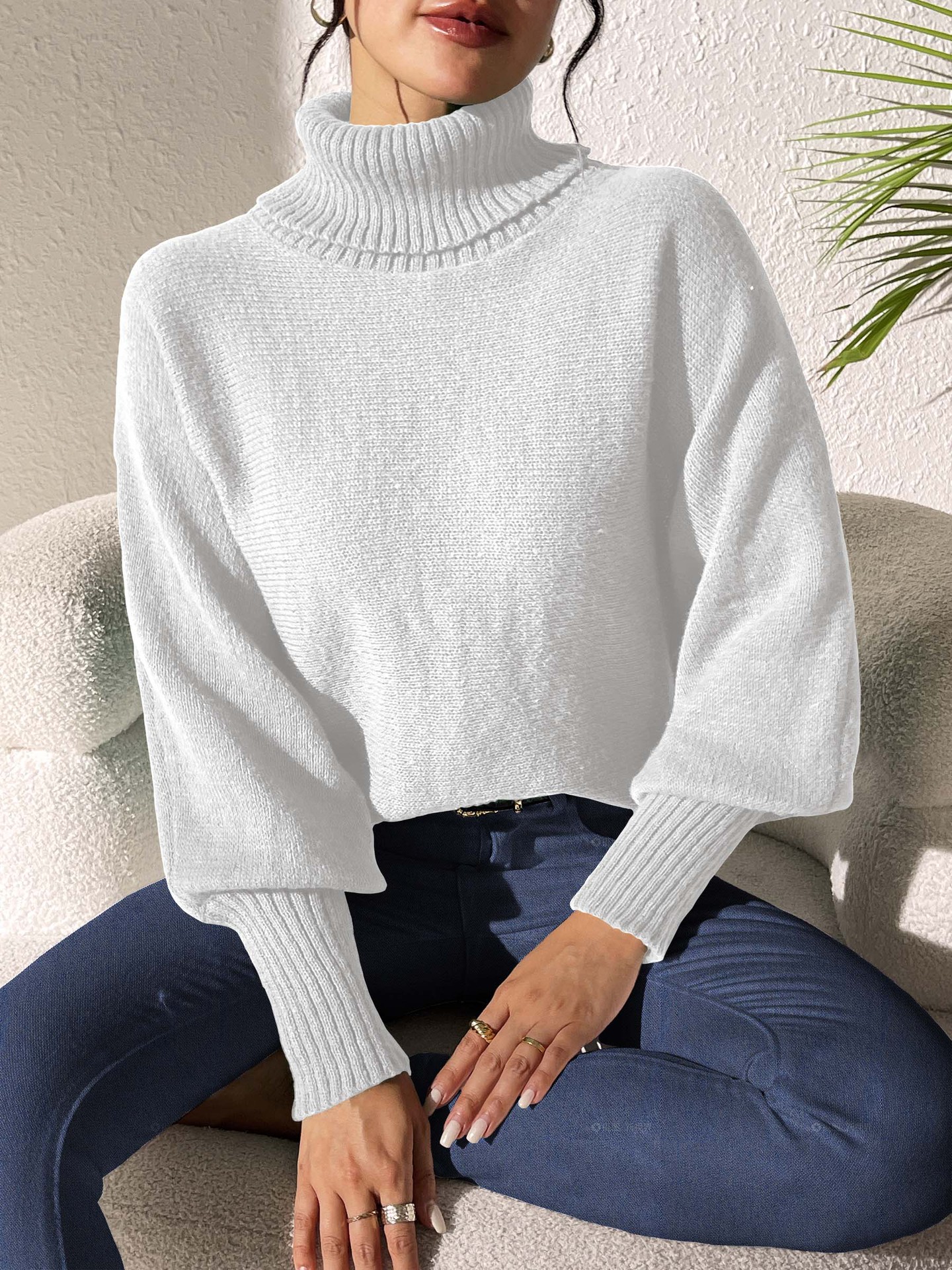 Bat Sleeve Turtleneck Lapel Cashmere Sweater