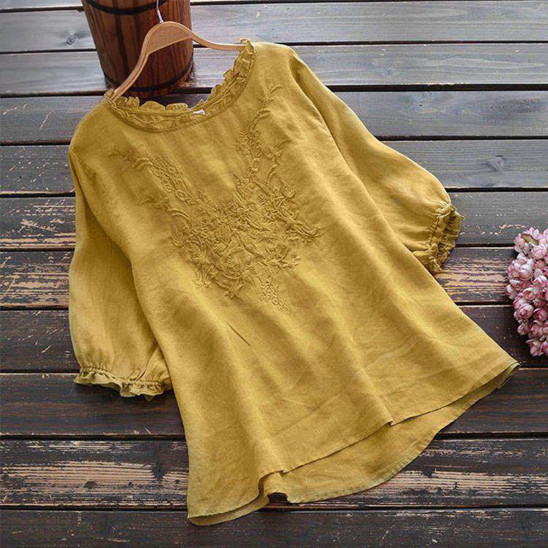 Cotton Linen Loose Fit Embroidered Breathable Shirt