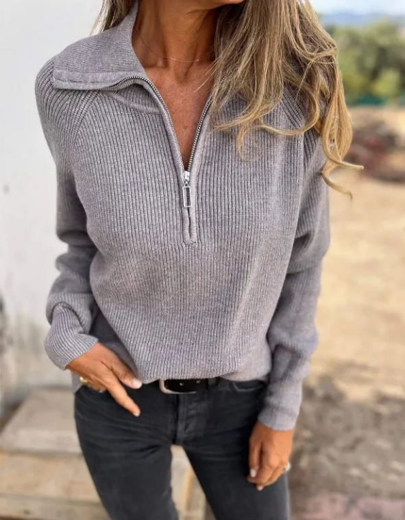 2025 new casual long-sleeved zipper pullover sweater