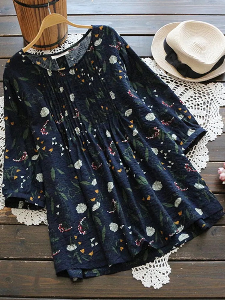 Cotton Linen European Nature Breath 7-Quarter Sleeve Shirt