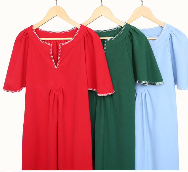 Casual Ruffled A-line Contrast Color V-neck Pocket Skirt