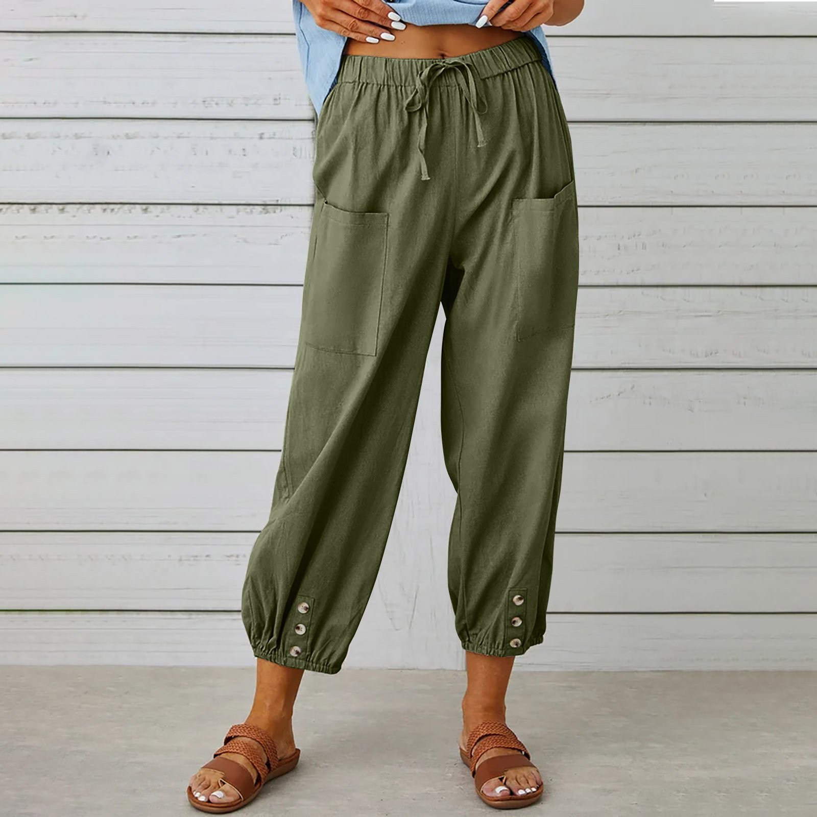 Linen Blend Capri Wide Leg Pants