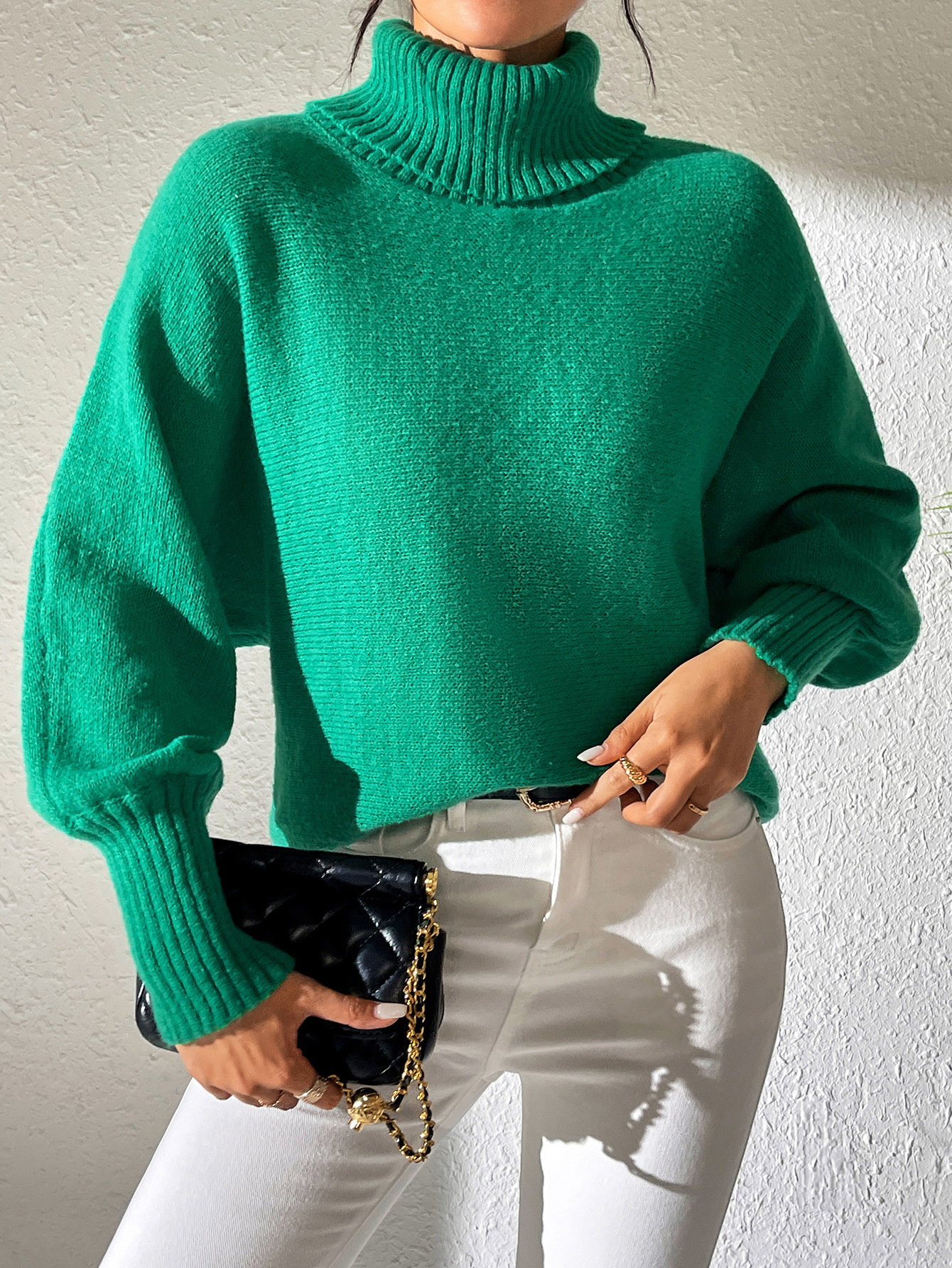 Bat Sleeve Turtleneck Lapel Cashmere Sweater